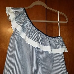 NWT J.Crew Blue/White Stripe One Shoulder Top